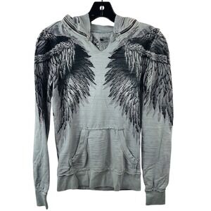 Women's AFFLICTION ISADORA XS Pullover Gray Wash Zip-Off Hood Wings NWT